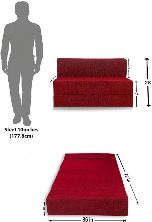 Little Smile 3X6 size for 1 Person- Jute Fabric Washable Cover 1 Seater Single Foam Fold Out Sofa Cum Bed