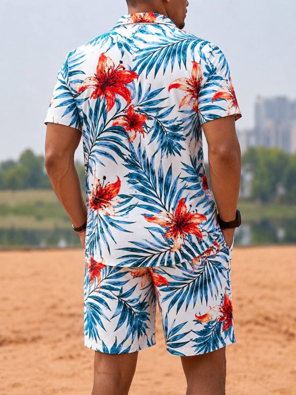 maacreation Men Floral Print Multicolor, Light Blue Top & Shorts Set