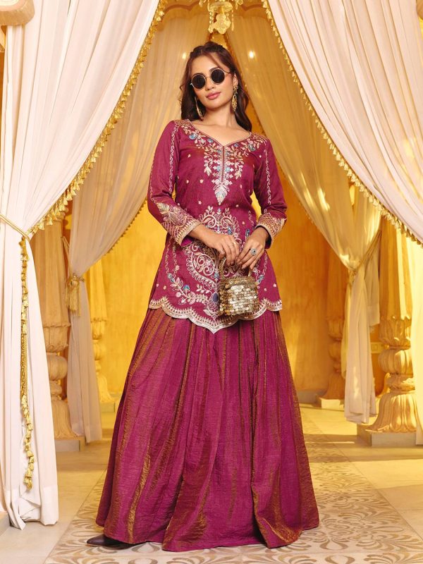 Madhuram Solid, Embroidered Stitched Lehenga & Kurta