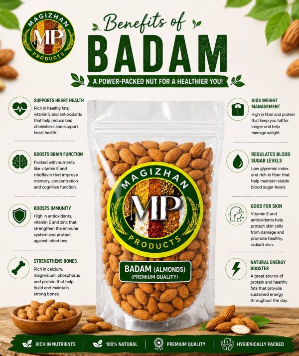 Magizhan Products MAGIZHAN Badam | Almonds| Badam Giri | Vatumai | Badami Beeja | Badam Almonds