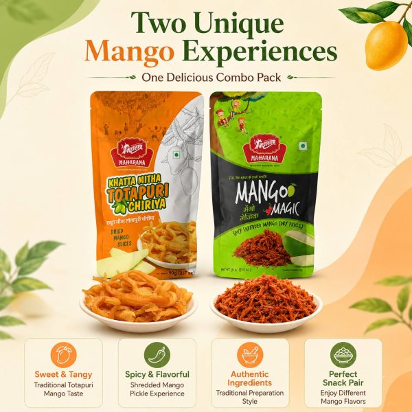 Maharana Combo Pack of Khatta Mitha Totapuri Chiriya & Mango Magic Spicy Shredded Mango Khatta Mitha (Tangy and Sweet), Spicy and Tangy