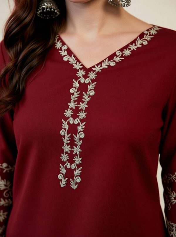 Mahira's Comfort Party Embroidered Women Maroon Top