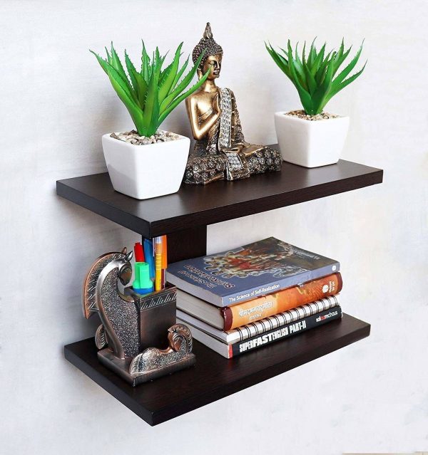 Manu Creations Crafts Wooden Wall Shelves | Room Decor Items | Home Essential Items Engineered Wood Display Unit