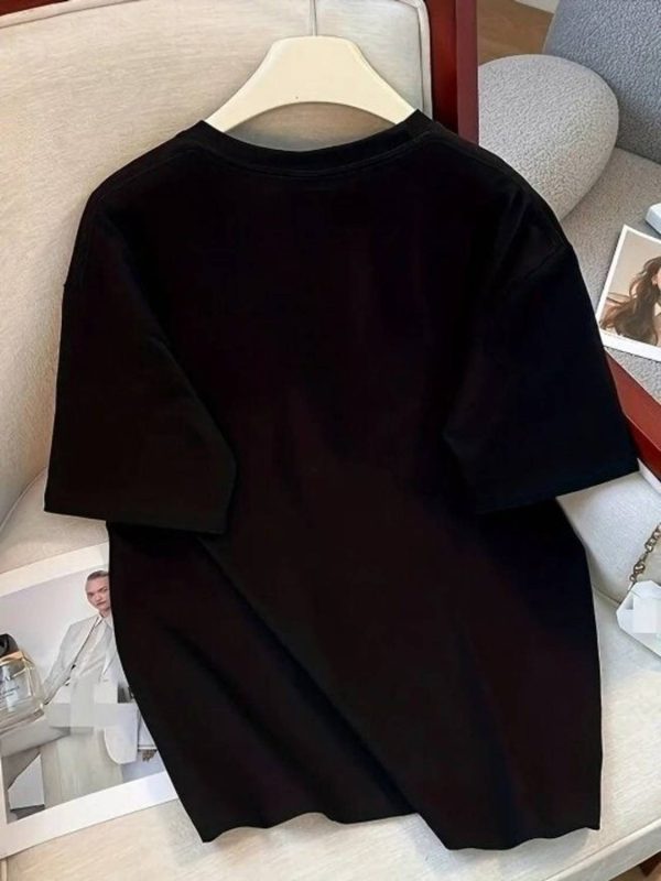 MapelFashion Cartoon Women Round Neck Black T-Shirt