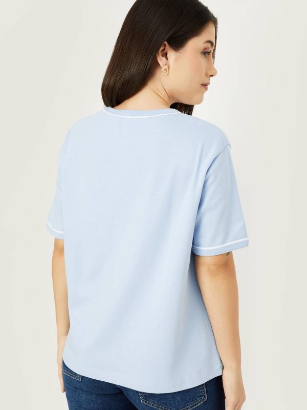 MAX Solid Women Round Neck Blue T-Shirt