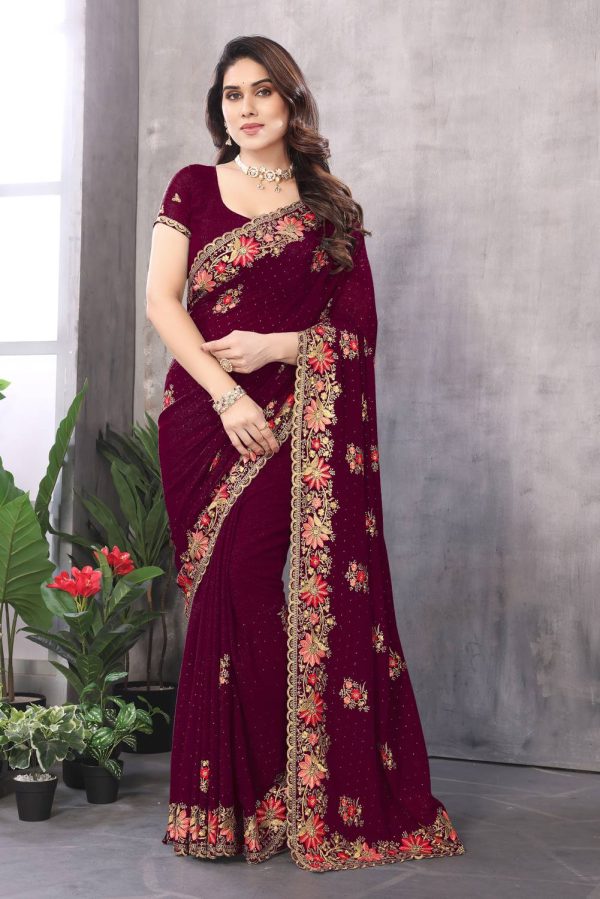 Mention Georgette Embroidered Blouse Material
