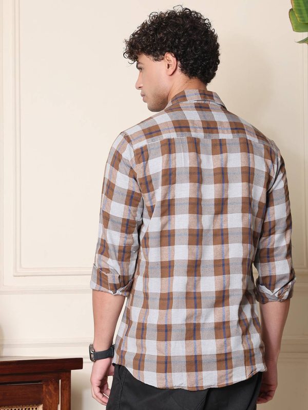 METRONAUT Men Checkered Casual Brown Shirt