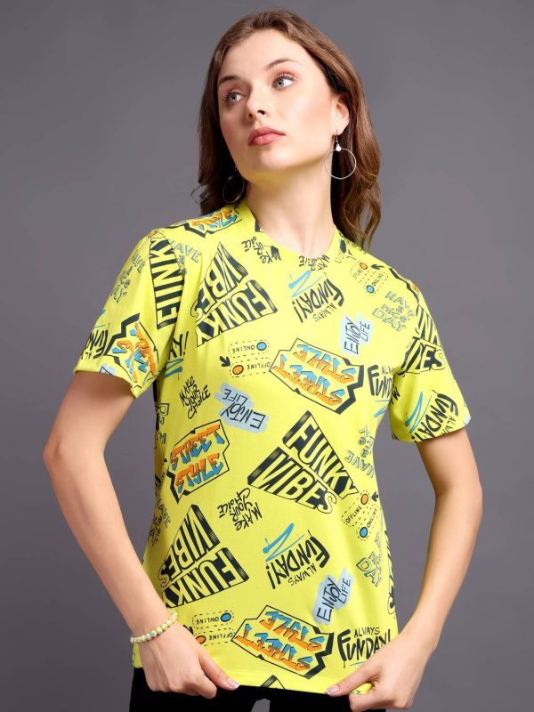METRONAUT Printed Women Round Neck Multicolor T-Shirt