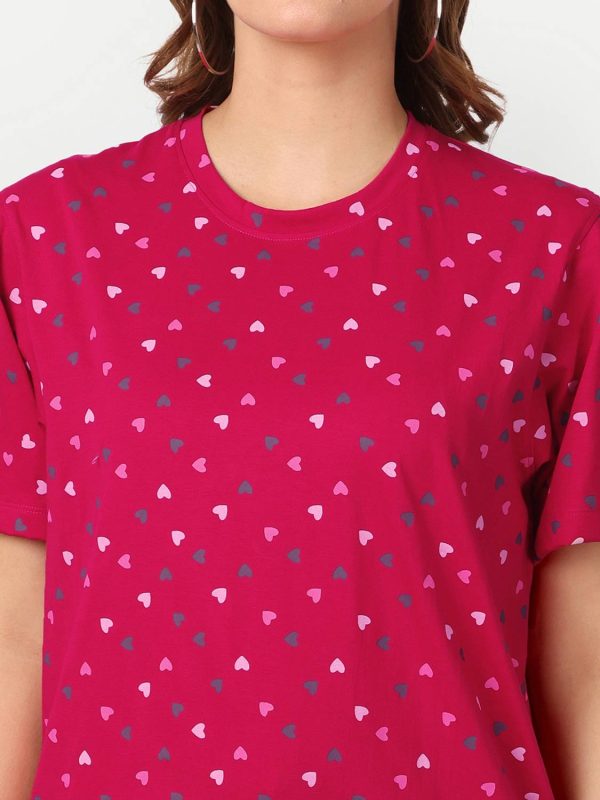 METRONAUT Printed Women Round Neck Pink T-Shirt