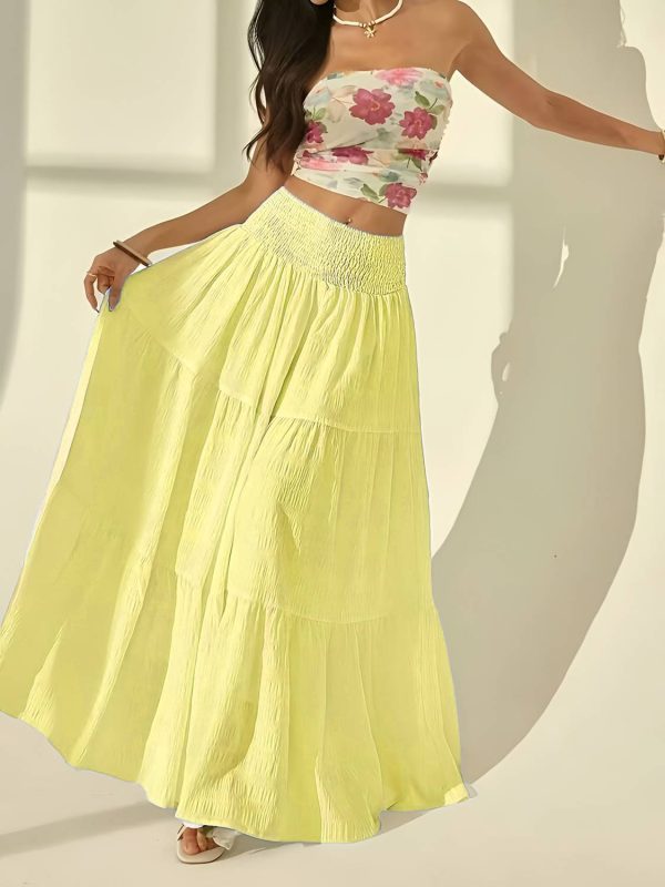 METRONAUT Solid Women Flared Yellow Skirt