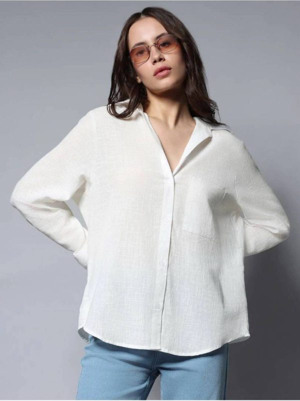 METRONAUT Women Washed Casual White Shirt