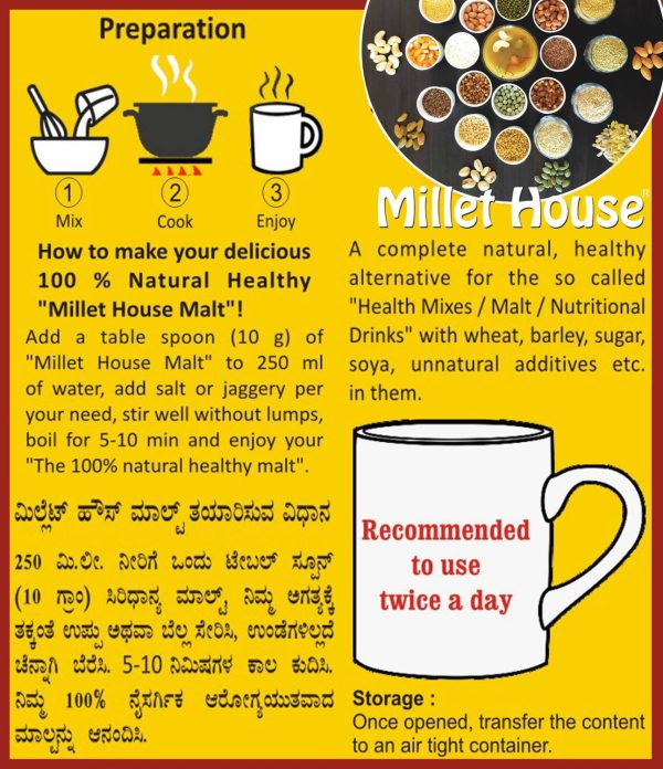 Millet House Sprouted Siridhanya Millets Malt Organic Chemical Free Certified Health Drink Mixed Millet