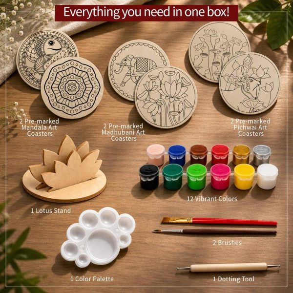 MINDPILOT Art & Craft Kit for Kids Adults 3 in 1 Indian Painting Coaster