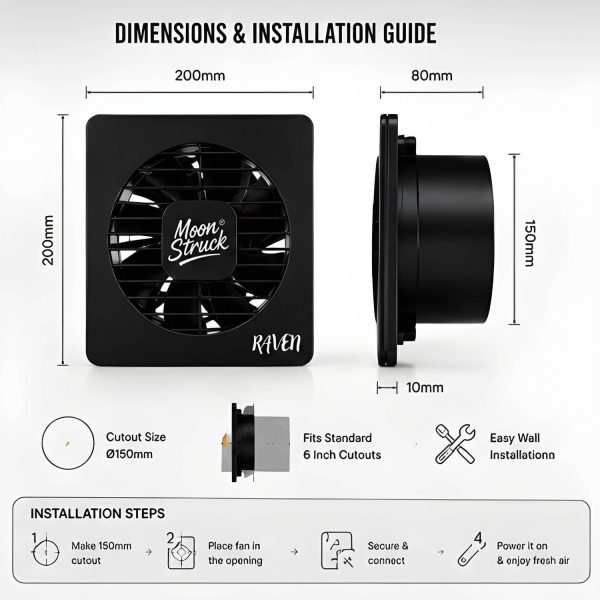 Moonstruck Raven 6 inch (150 | High Speed | Low Noise | Rust Proof 150 mm Exhaust Fan