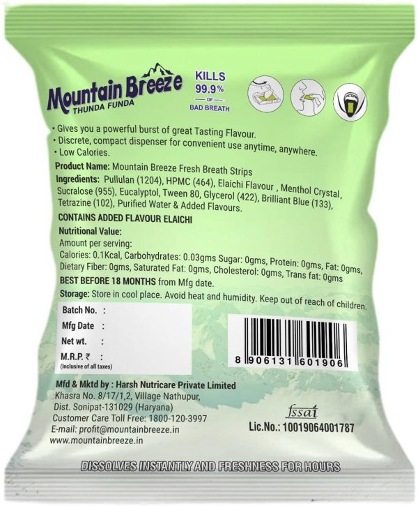 Mountain breeze Sugar-Free Mint Fresh Breath (Total =140 Strips) Elaichi Mouth Freshener