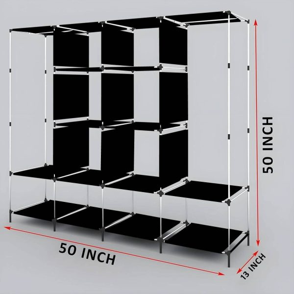 MS MODSTYLE portable Almirah Foldable closet for Clothes 12 Shelves , 1 Side Pocket (88170) PP Collapsible Wardrobe