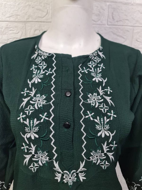 NetureClothing Casual Embroidered Women Dark Green Top