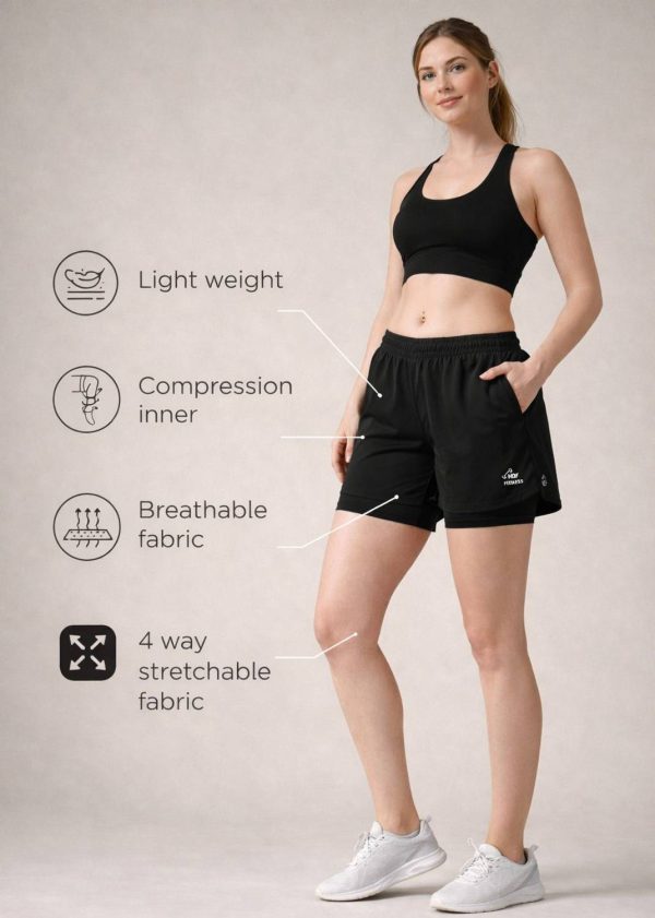NOT9 Solid Women Black Sports Shorts