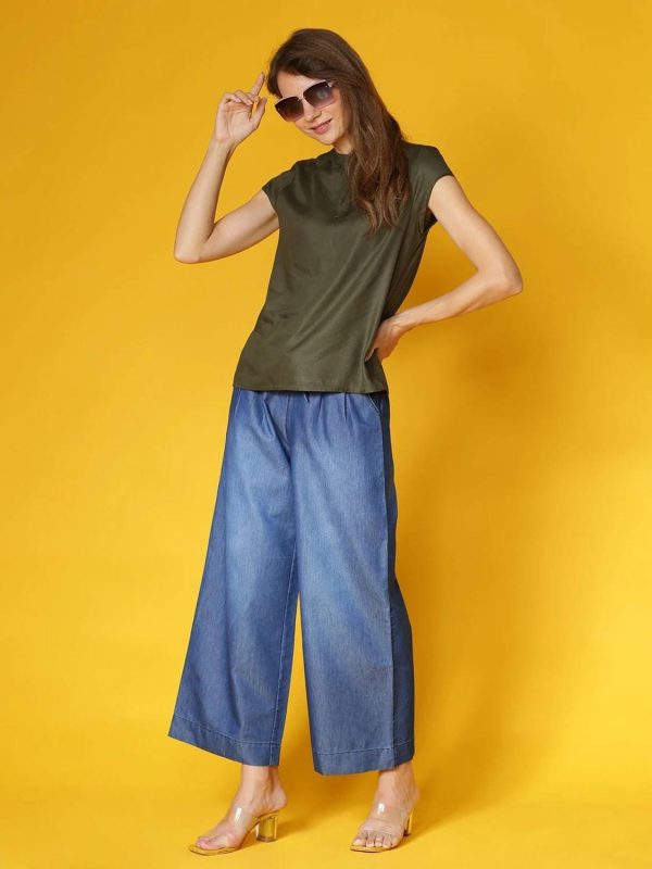 NOVIO Denim Plazzo Flared Women Blue Trousers