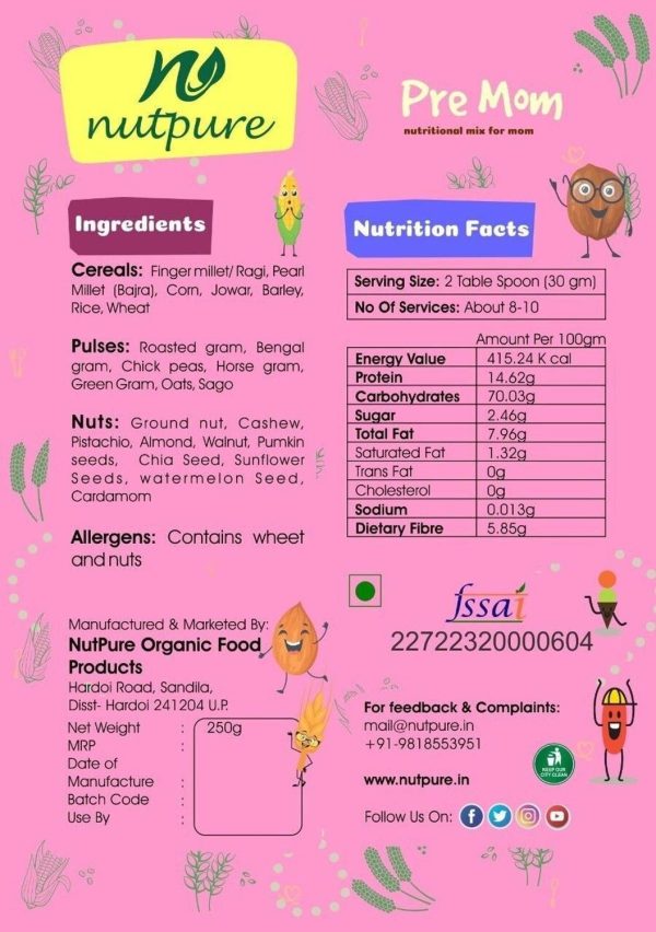 nutpure Pre Mom | 100% Natural Multigrain Health Mix for Pregnant Women | 250 gm 250 g