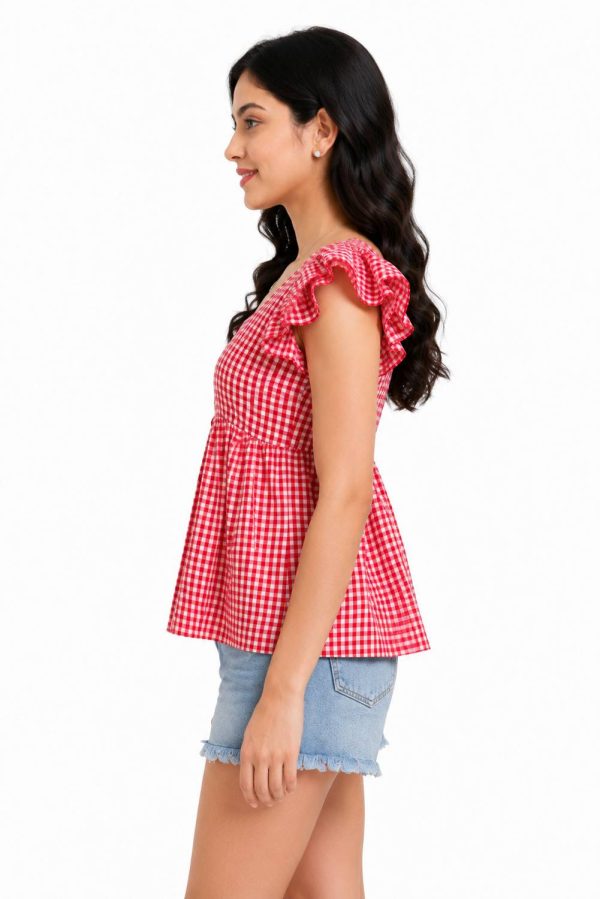 OFISA Casual Checkered Women Red, White Top