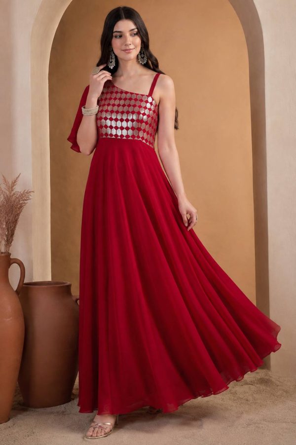 Onixino Women A-line Red Maxi/Full Length Dress