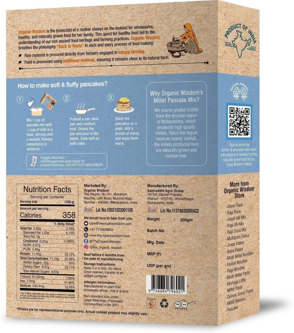 Organic Wisdom Gluten Free Instant Millet Banana Pancake(with Choco-Chips) 200 g