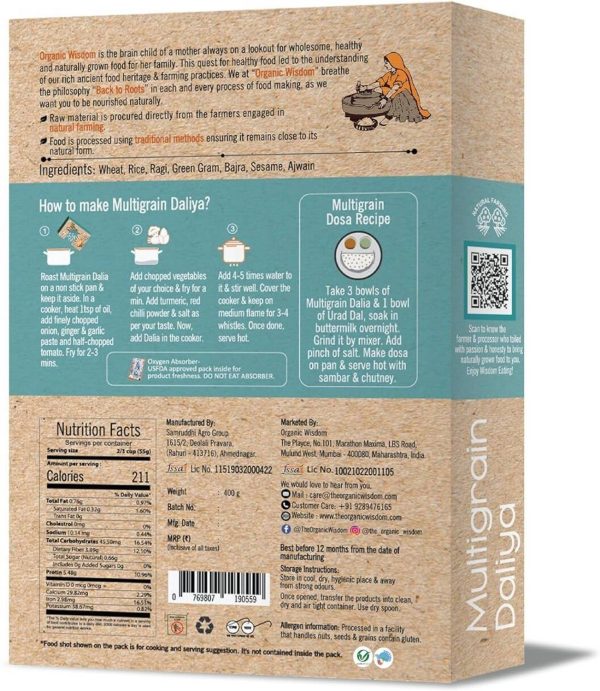 Organic Wisdom Multigrain Daliya | Rich in Protein & Dietary Fiber | Good for Weight Loss 400 g