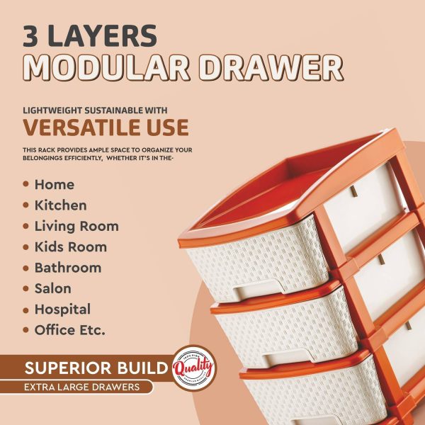 PALAK 3 Plastic Modular Transparent Drawer System for Home, Office, Hospital, Parlor Plastic Free Standing Chest of Drawers