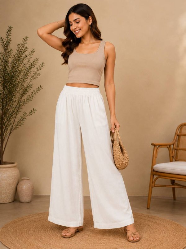 Parnavi Loose Fit Women Cream Trousers