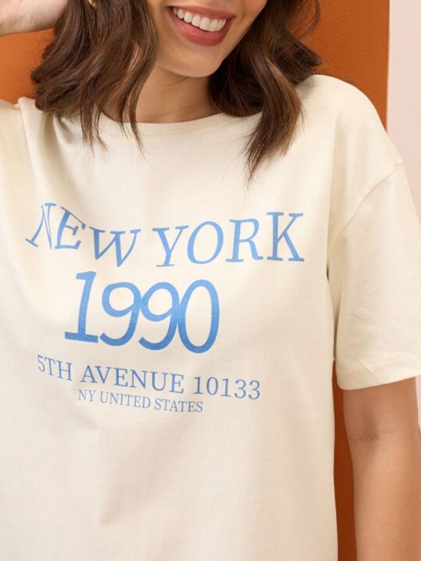 Patche Typography Women Round Neck White T-Shirt