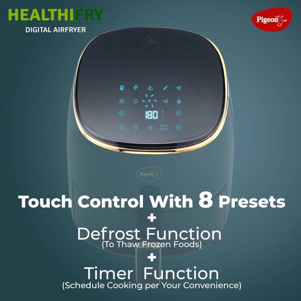 Pigeon Healthifry Digital with 360 High Speed Air Circulation Technology 1200 W with Non-Stick Basket - Green Air Fryer