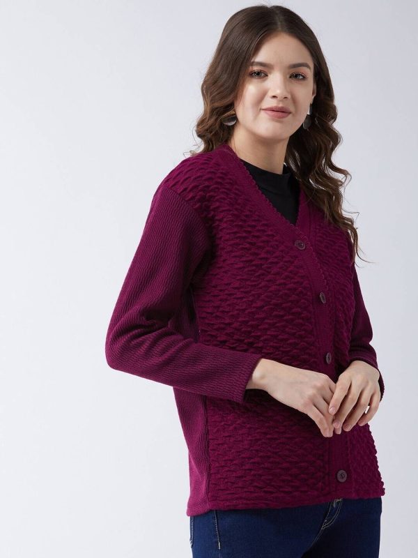 Pivl Woven V Neck Casual Women Purple Sweater