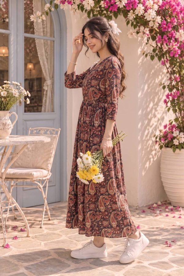 PIVORA Women Tiered Maroon Ankle Length Dress