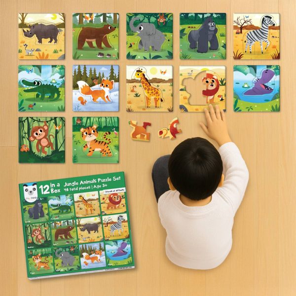 PLAY PANDA 12 in 1 Jungle Animal Puzzles - Preschool Educational Activity for Kids