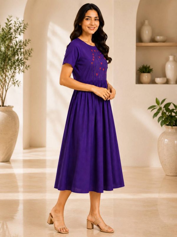 PMV Collection Women Fit and Flare Purple Below Knee Dress