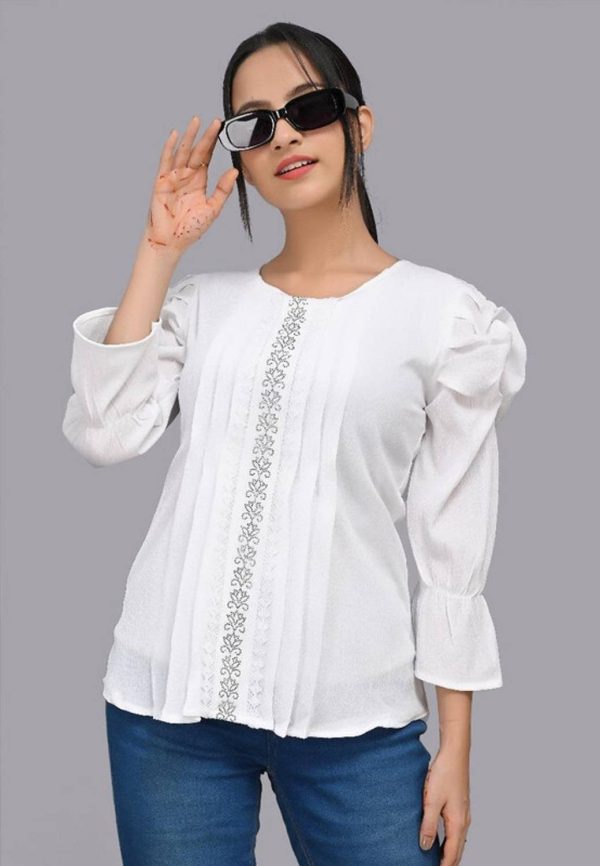 Pushbela Casual Solid Women White Top