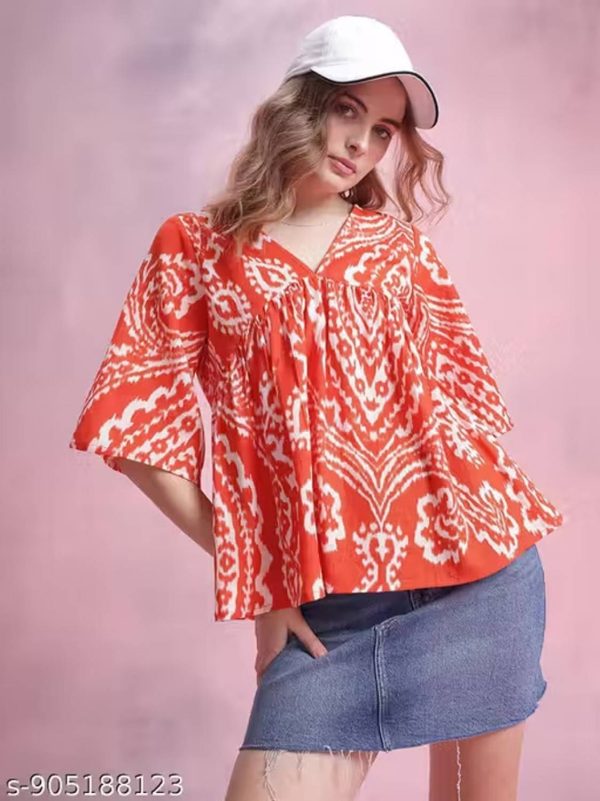 PVR c Casual Printed Women Orange Top
