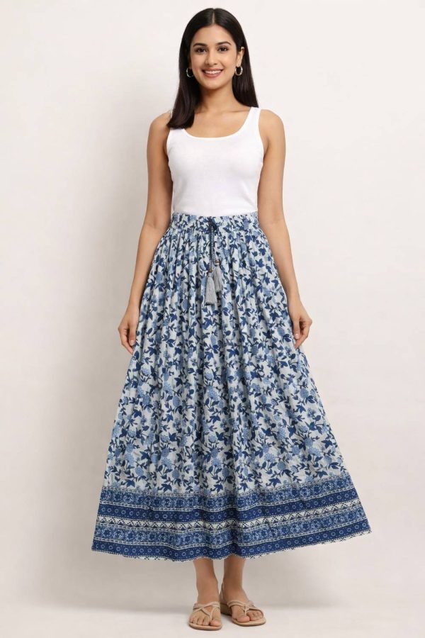 Rabhika Printed Women Flared Blue Skirt
