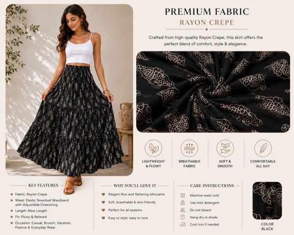 Rabhika Printed Women Tiered Black Skirt