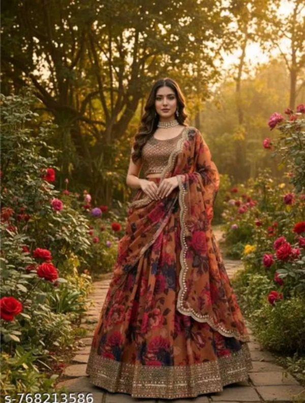 RAHI Printed Semi Stitched Lehenga & Crop Top
