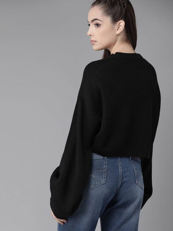 Roadster Solid Round Neck Casual Women Black Sweater