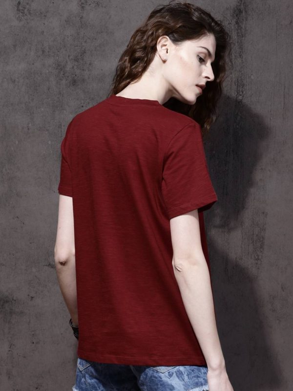 Roadster Solid Women Round Neck Maroon T-Shirt