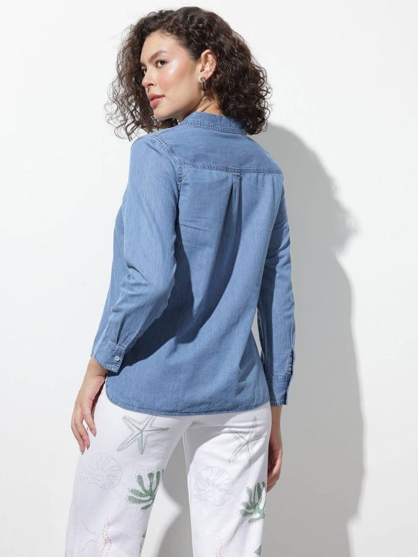 Roadster Women Solid Casual Blue Shirt