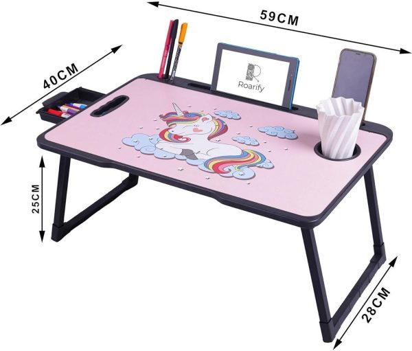 Roarify Premium Wooden Portable Study Table & Laptop Desk for Kids & Adults (Unicorn) Wood Portable Laptop Table