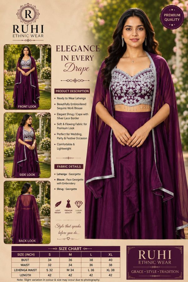 Ruhi Embroidered Stitched Lehenga Choli