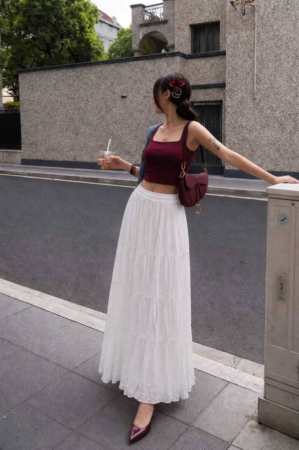 RUTIONS Self Design Women Gathered White Skirt