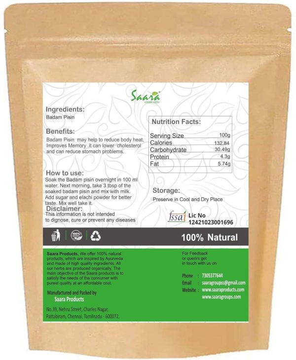 SAARA PRODUCTS Badam Pisin,50g, Almond Gum, Gond katira, Badam Gonth, Badam Resin, Dried Gum