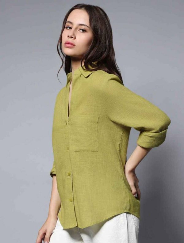 SAARSHE Women Solid Casual Green Shirt