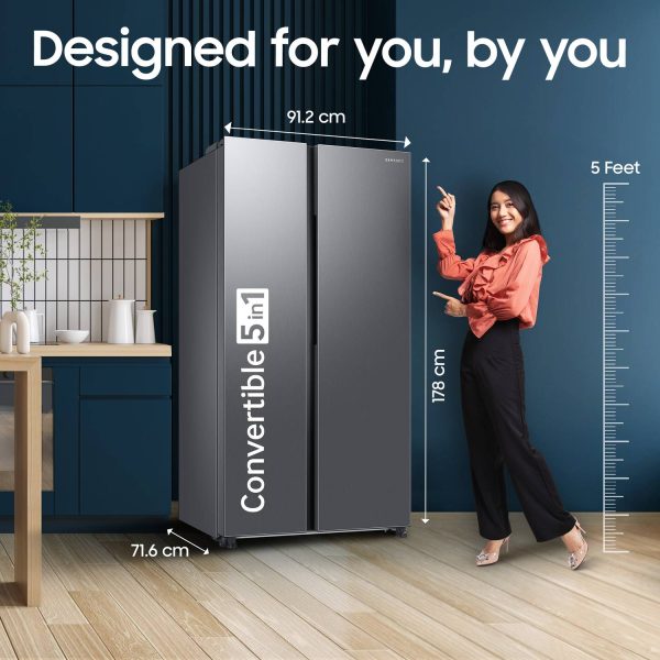 Samsung 653 L Frost Free Side by Side 3 Star Refrigerator with AI and WiFi, Convertible 5-in-1, Digital Inverter
